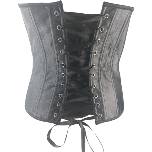 Black Ribbed Bone Corset Size Small - Tie-Up Back/ Front Metal Clasps - Picture 3 of 3